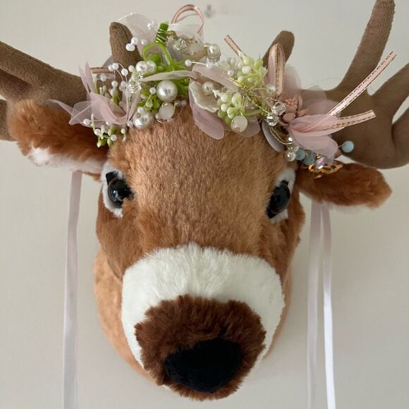 Deer Whimsical Plush Wall Mount with Floral Crown - Picture 7 of 15